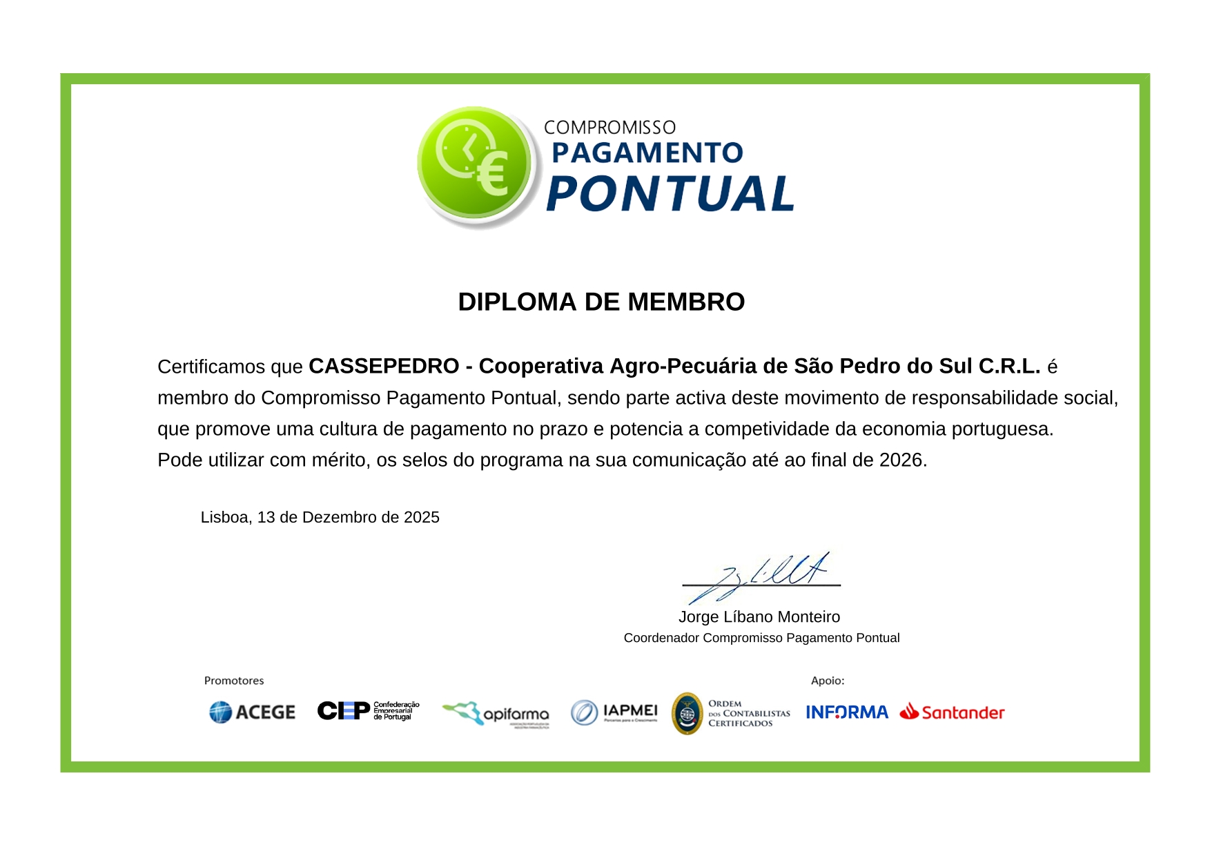 Diploma Compromisso Pagamento Pontual